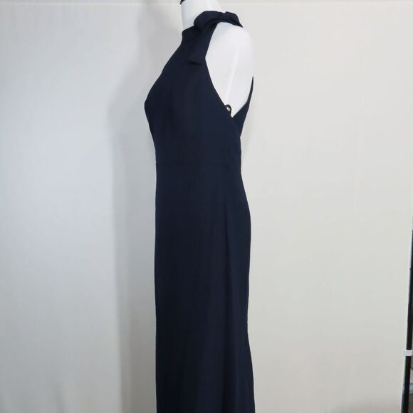 After Six Style 6827 Midnight Navy Crepe Bow-Neck Open-Back Trumpet Gown 14 - Picture 2 of 12